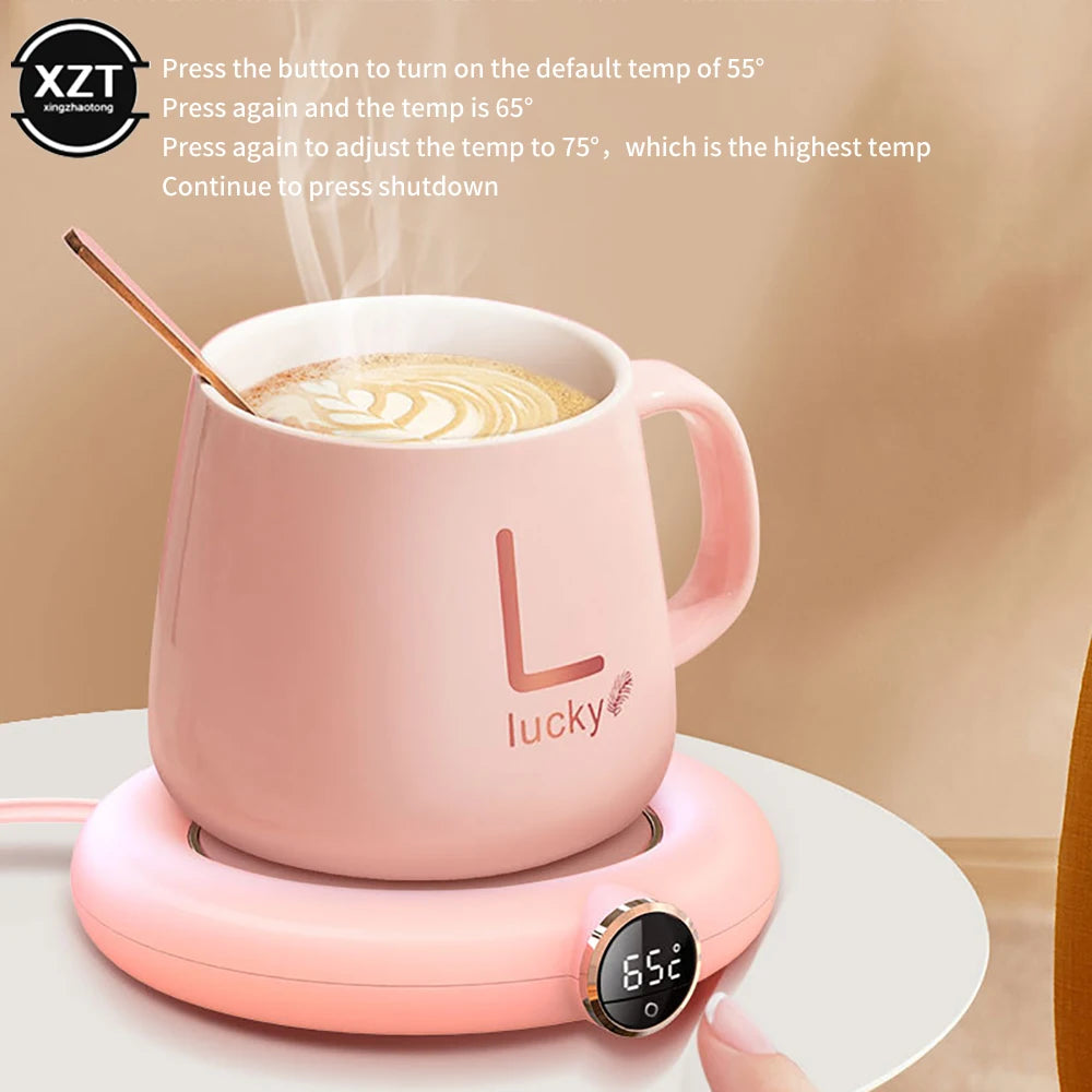 USB Coffee Cup Warm Heating Pad DC 5V Constant Temperature Coaster 3 Gear Digital Display Adjustment Timing Heater for Milk Tea