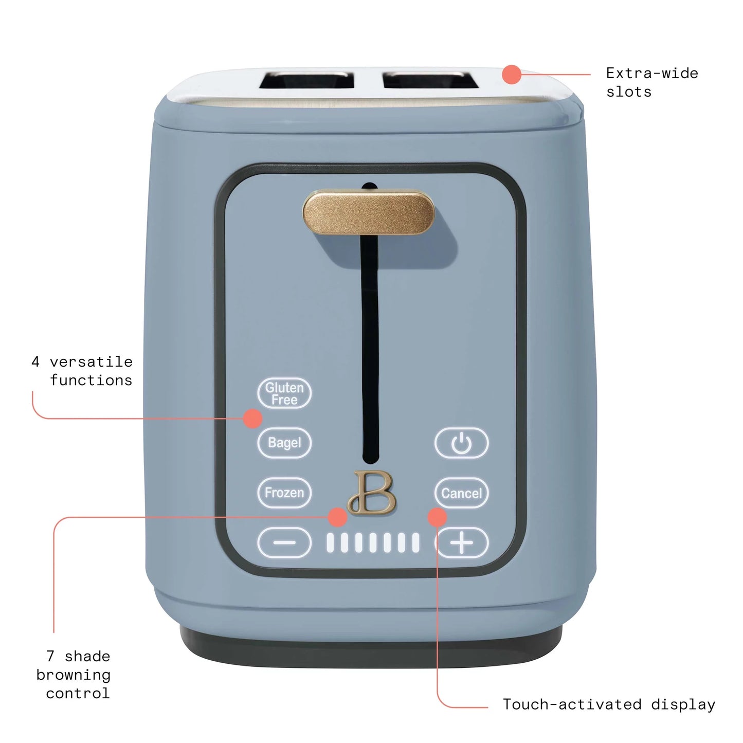 2 Slice Toaster with Touch-Activated Display, Starry Night by Drew Barrymore, Blue