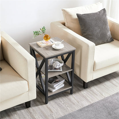 3 Tier X Frame Side Table for Living Room, Gray