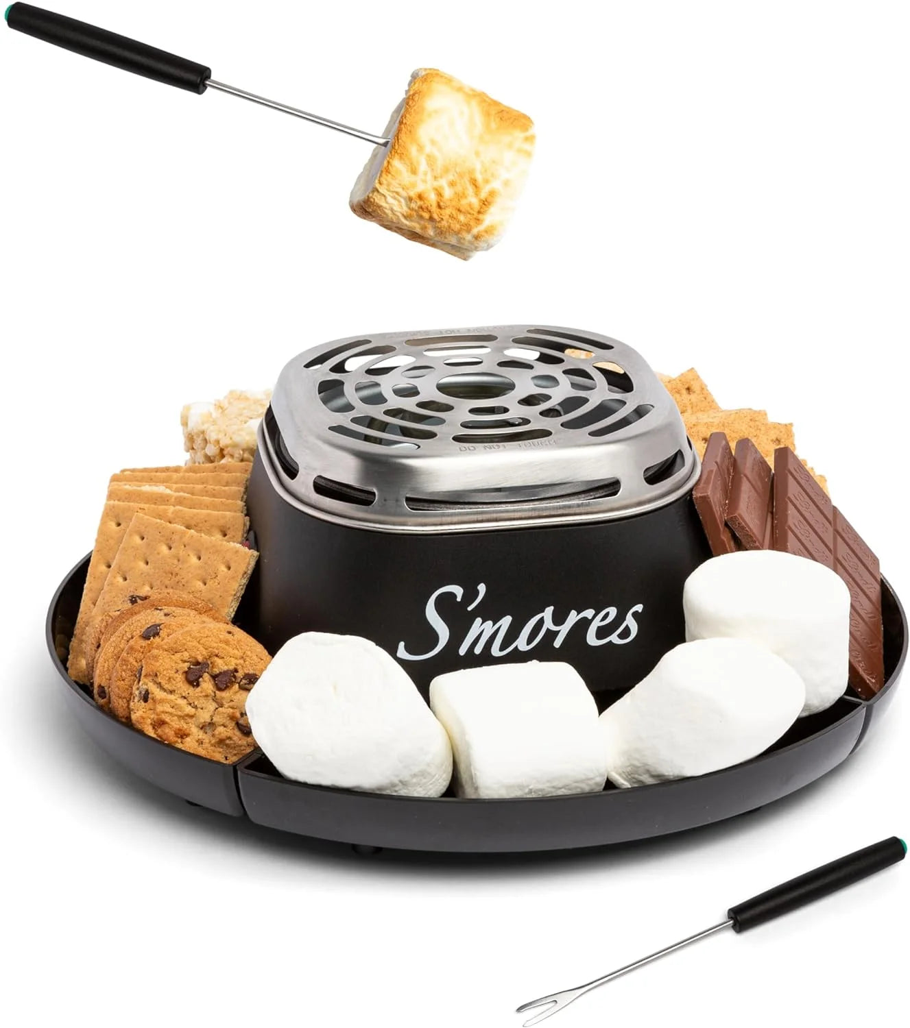 Indoor Electric Smores Maker Smores Kit with 4 Marshmallows Roasting Forks, Brown