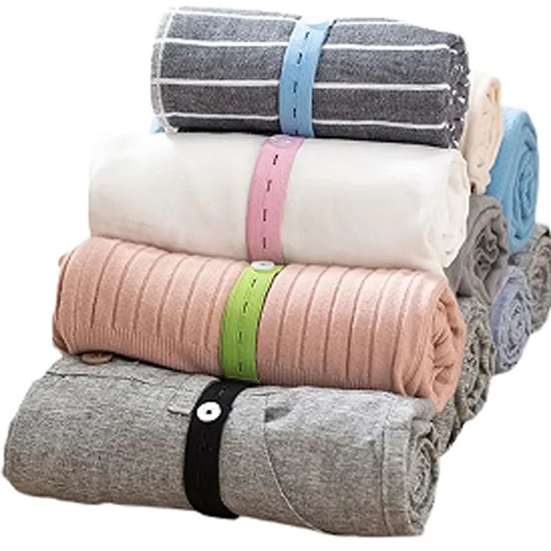 50/20/10Pcs Bed Sheet Organizer Bands Elastic Band, Roll-Up Adjustable Clothing Storage Strap with Button, Luggage Space Saver