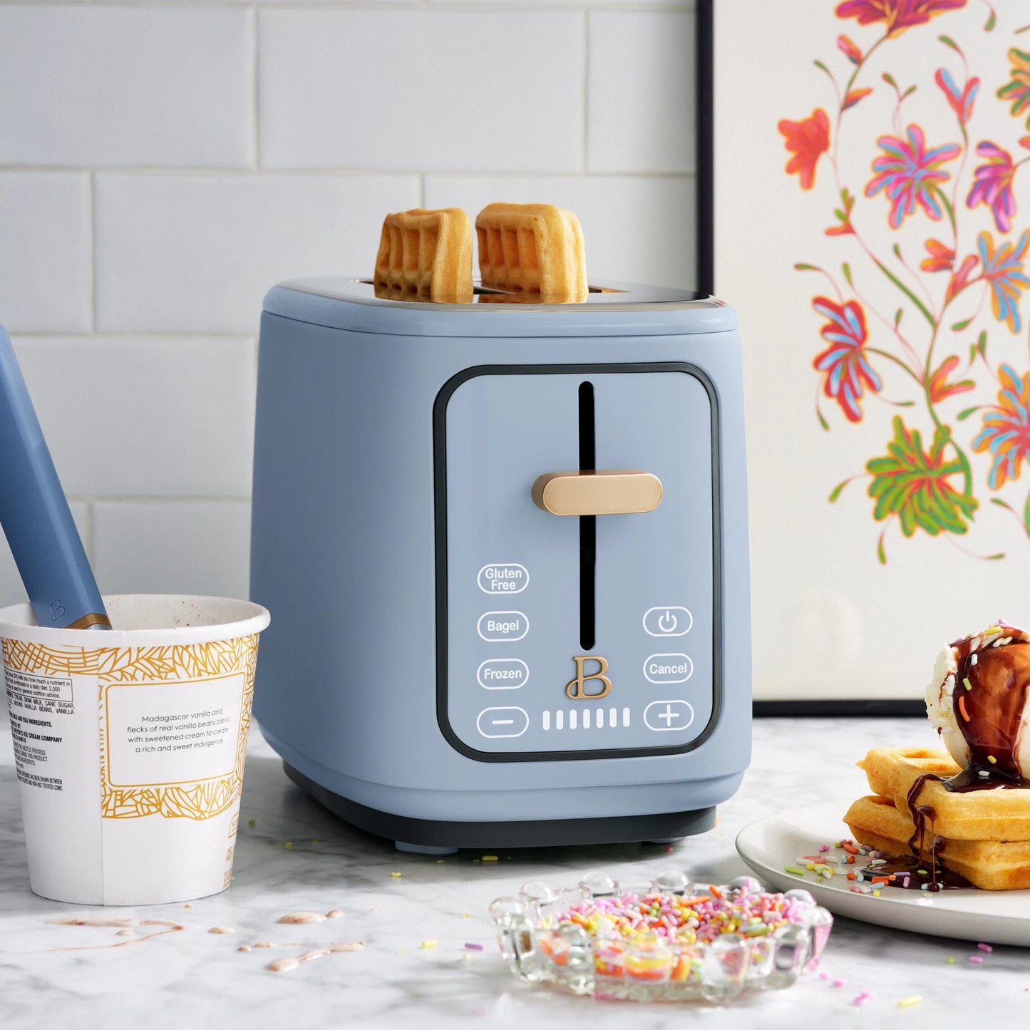 2 Slice Toaster with Touch-Activated Display, Starry Night by Drew Barrymore, Blue