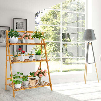 3-Tier Bamboo Plant Stand Foldable Display Shelf for Balcony